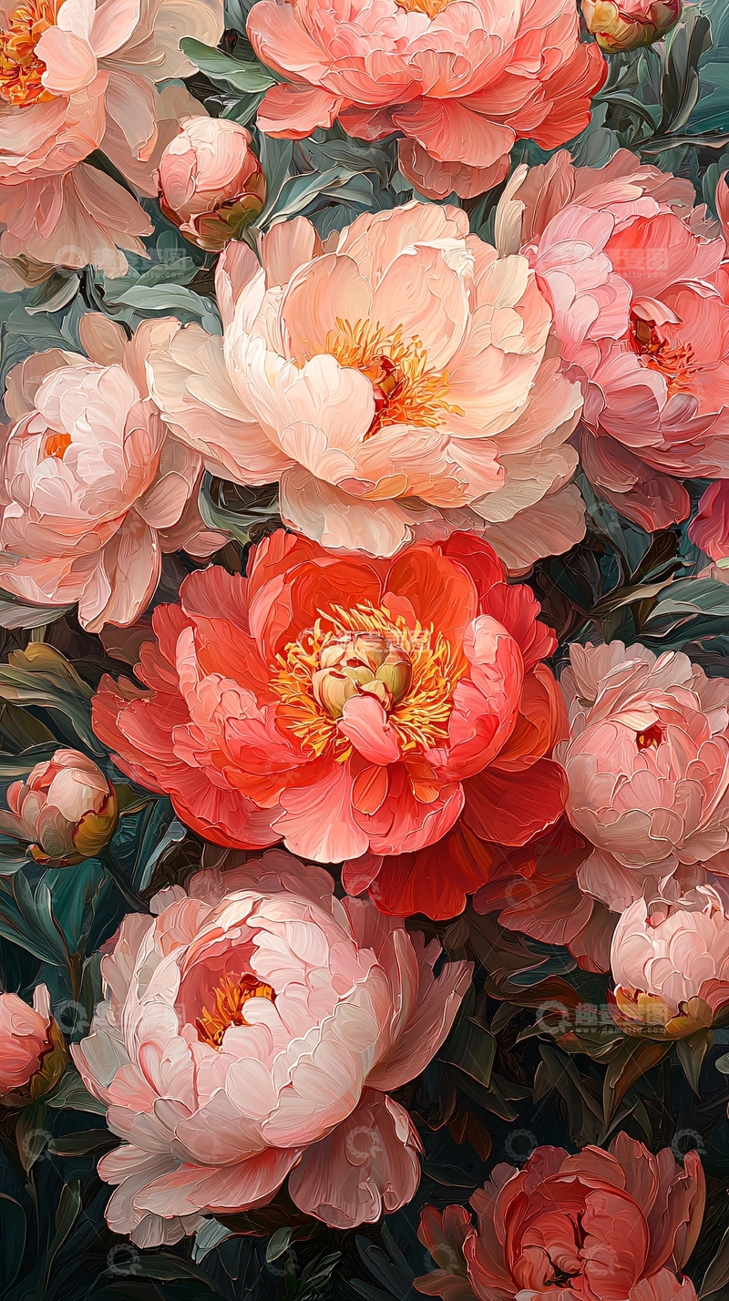 高清大图下载【趣麦麦图】油画牡丹花卉