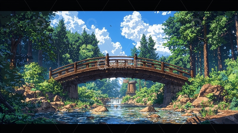 高清大图下载【趣麦麦图】森林小桥流水