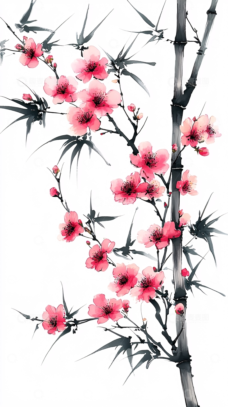 高清大图下载【趣麦麦图】水墨画梅花竹子