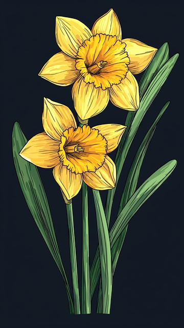 手绘黄色水仙花