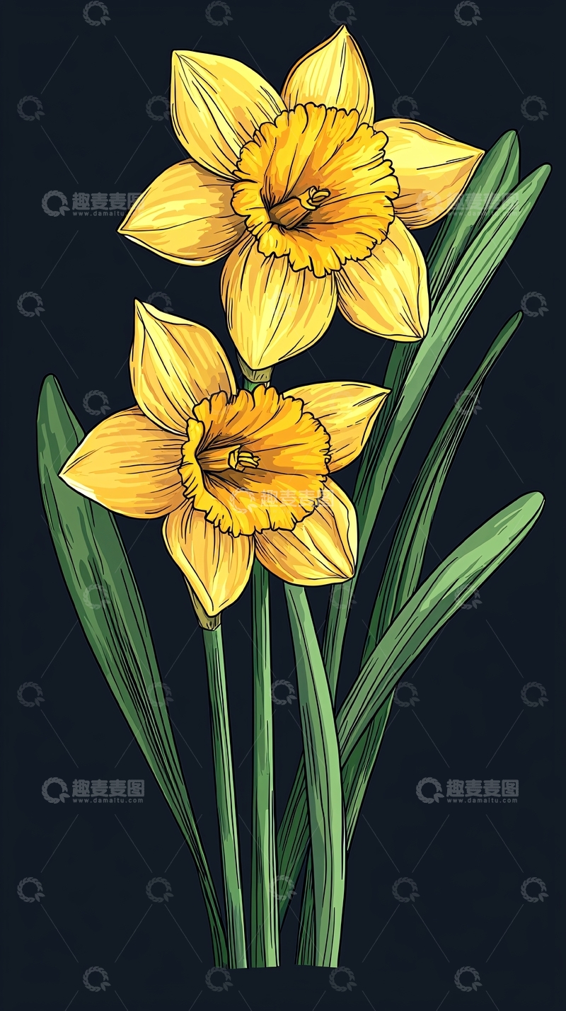 高清大图下载【趣麦麦图】手绘黄色水仙花