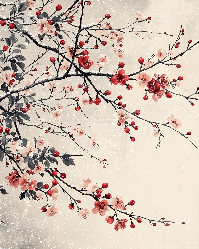 高清大图下载【趣麦麦图】水墨红梅