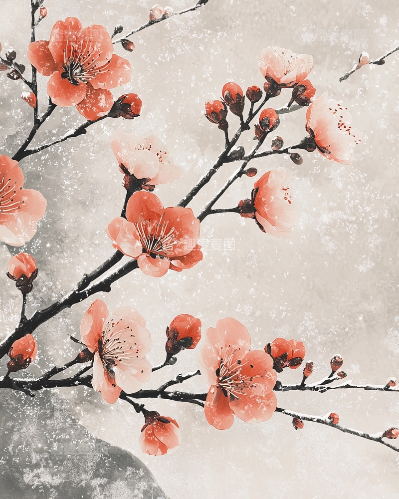 高清大图下载【趣麦麦图】红梅雪景图