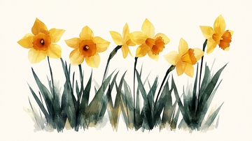 水彩画黄色水仙花