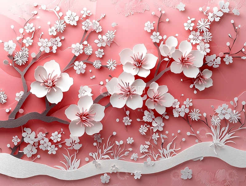 高清大图下载【趣麦麦图】粉色背景白花壁纸