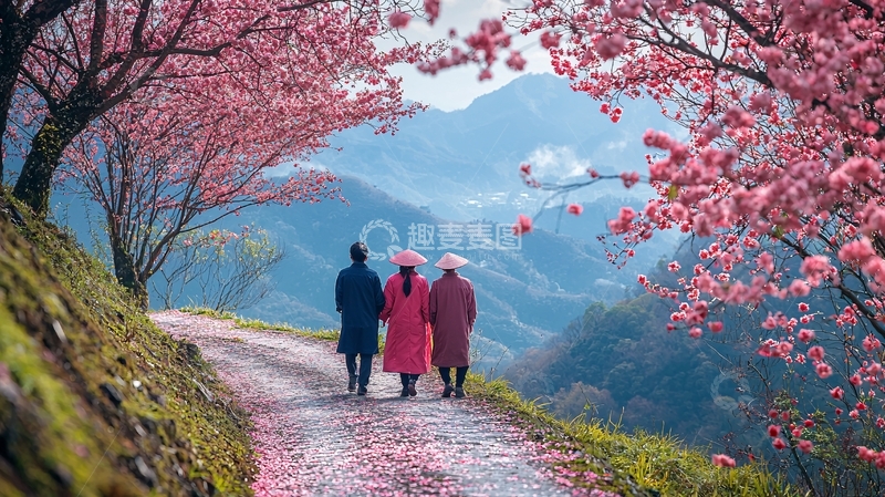高清大图下载【趣麦麦图】樱花盛开的山间小路