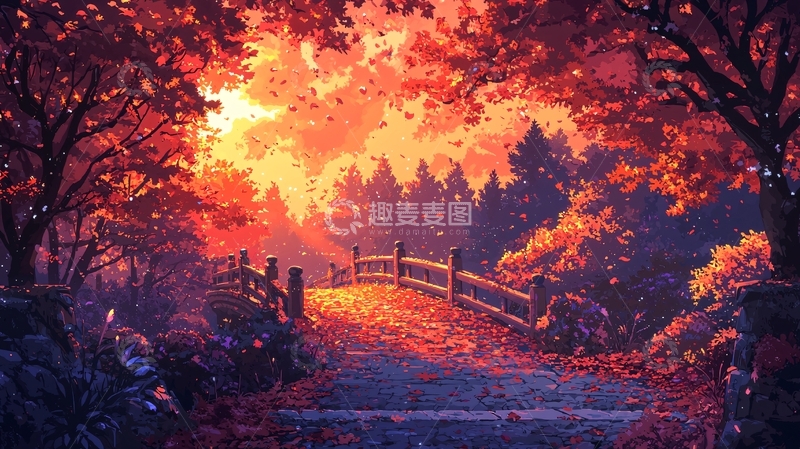 高清大图下载【趣麦麦图】唯美秋日森林小桥