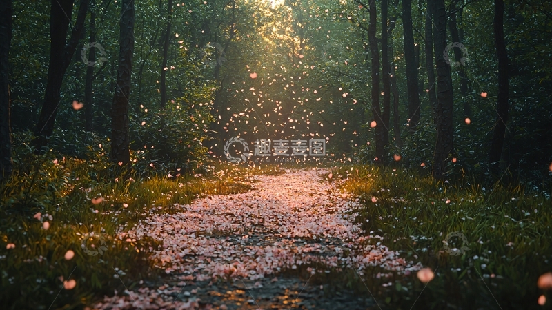 高清大图下载【趣麦麦图】森林小溪梦幻光点