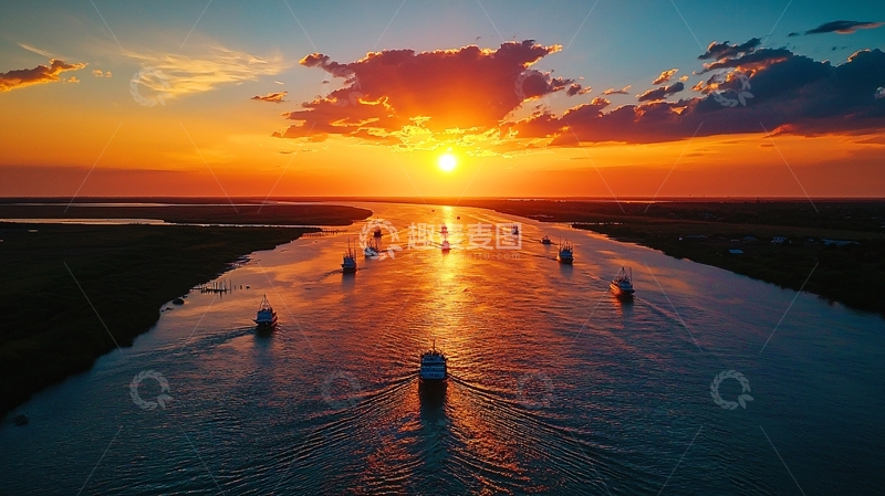 高清大图下载【趣麦麦图】航道落日余晖