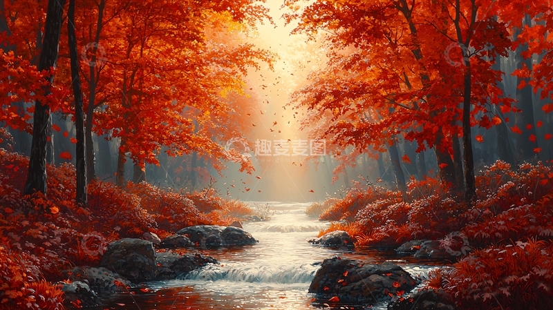 高清大图下载【趣麦麦图】秋日森林小溪