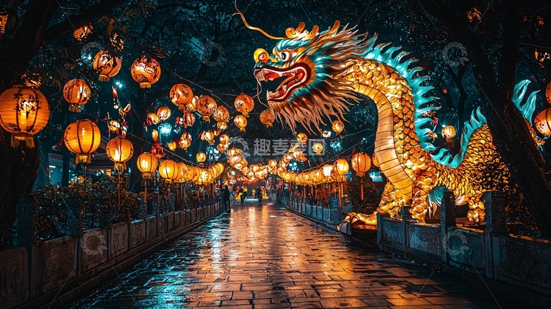 高清大图下载【趣麦麦图】夜景龙灯节