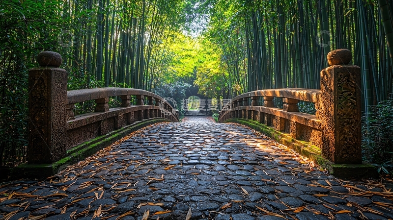 高清大图下载【趣麦麦图】竹林小桥