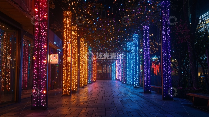 高清大图下载【趣麦麦图】夜晚街道彩灯