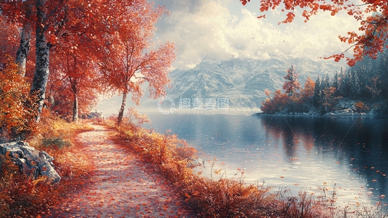 高清大图下载【趣麦麦图】秋日湖边小路