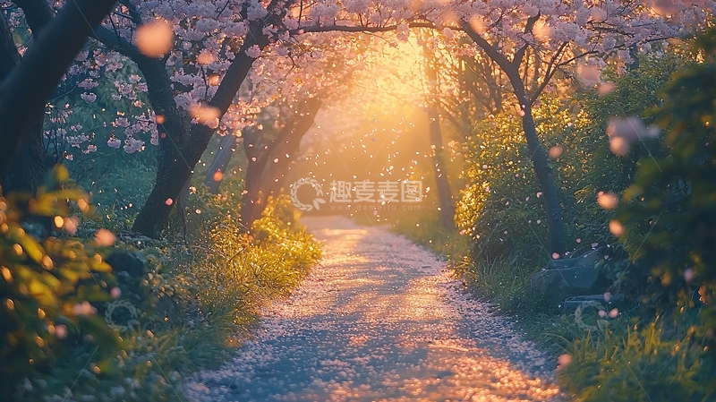 高清大图下载【趣麦麦图】光影洒满樱花小路