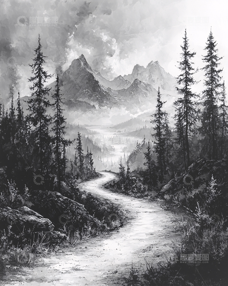 高清大图下载【趣麦麦图】黑白风景画