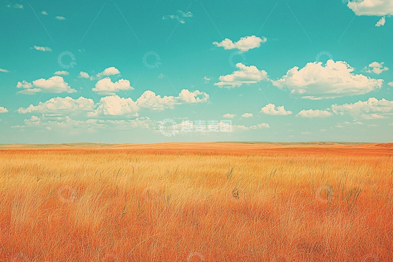 高清大图下载【趣麦麦图】晴朗天空下的金黄麦田