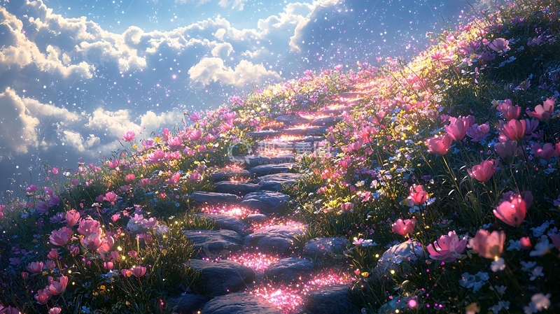 高清大图下载【趣麦麦图】梦幻花海阶梯