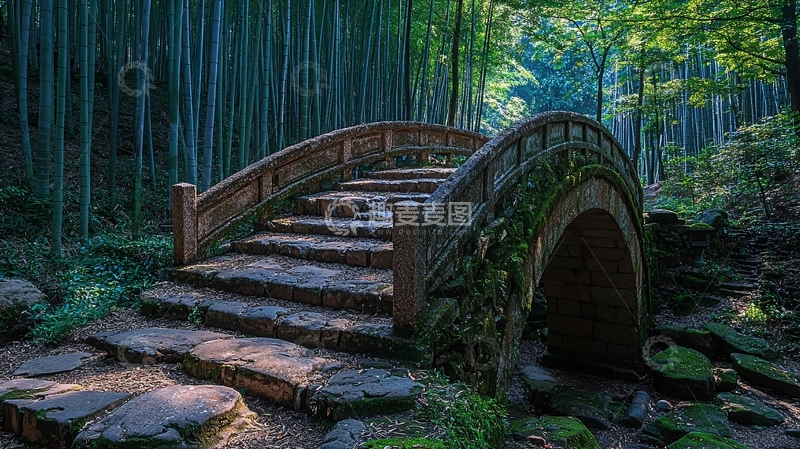 高清大图下载【趣麦麦图】竹林小桥