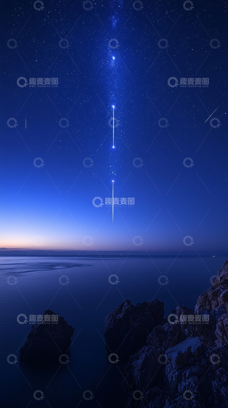 高清大图下载【趣麦麦图】深蓝色夜空流星海景
