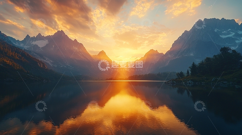 高清大图下载【趣麦麦图】壮丽山河日落湖光倒影
