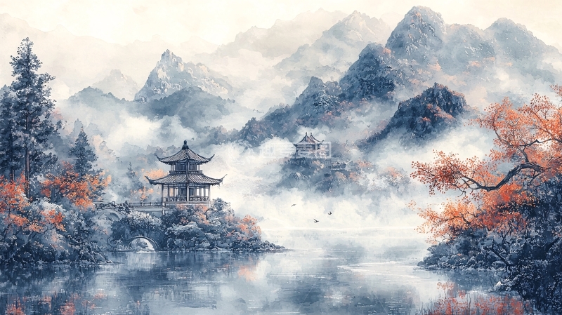 高清大图下载【趣麦麦图】水墨山水画746