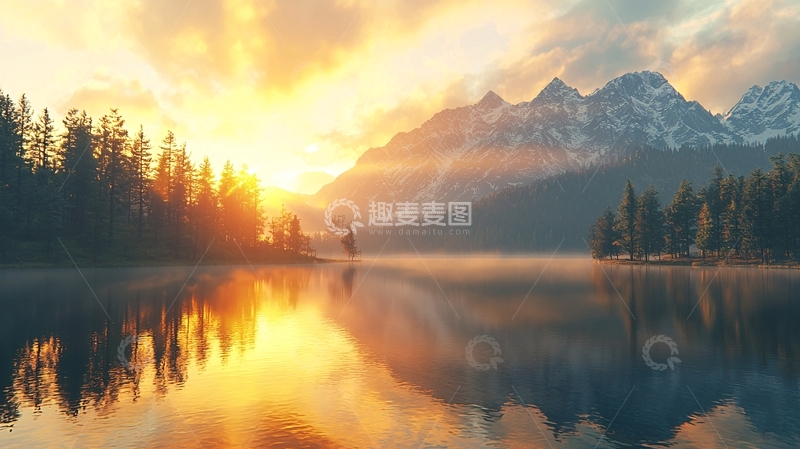 高清大图下载【趣麦麦图】日出山峰湖泊倒影