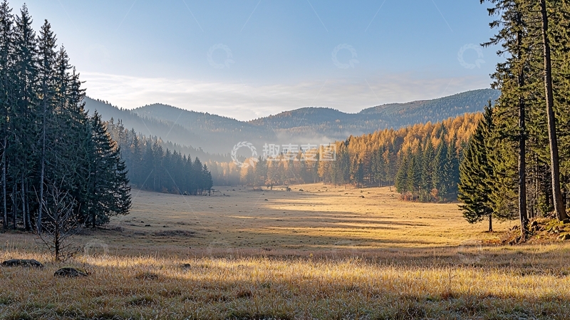 高清大图下载【趣麦麦图】秋日山谷清晨景色