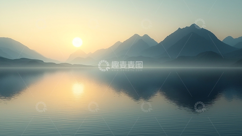 高清大图下载【趣麦麦图】日出山峰湖泊倒影