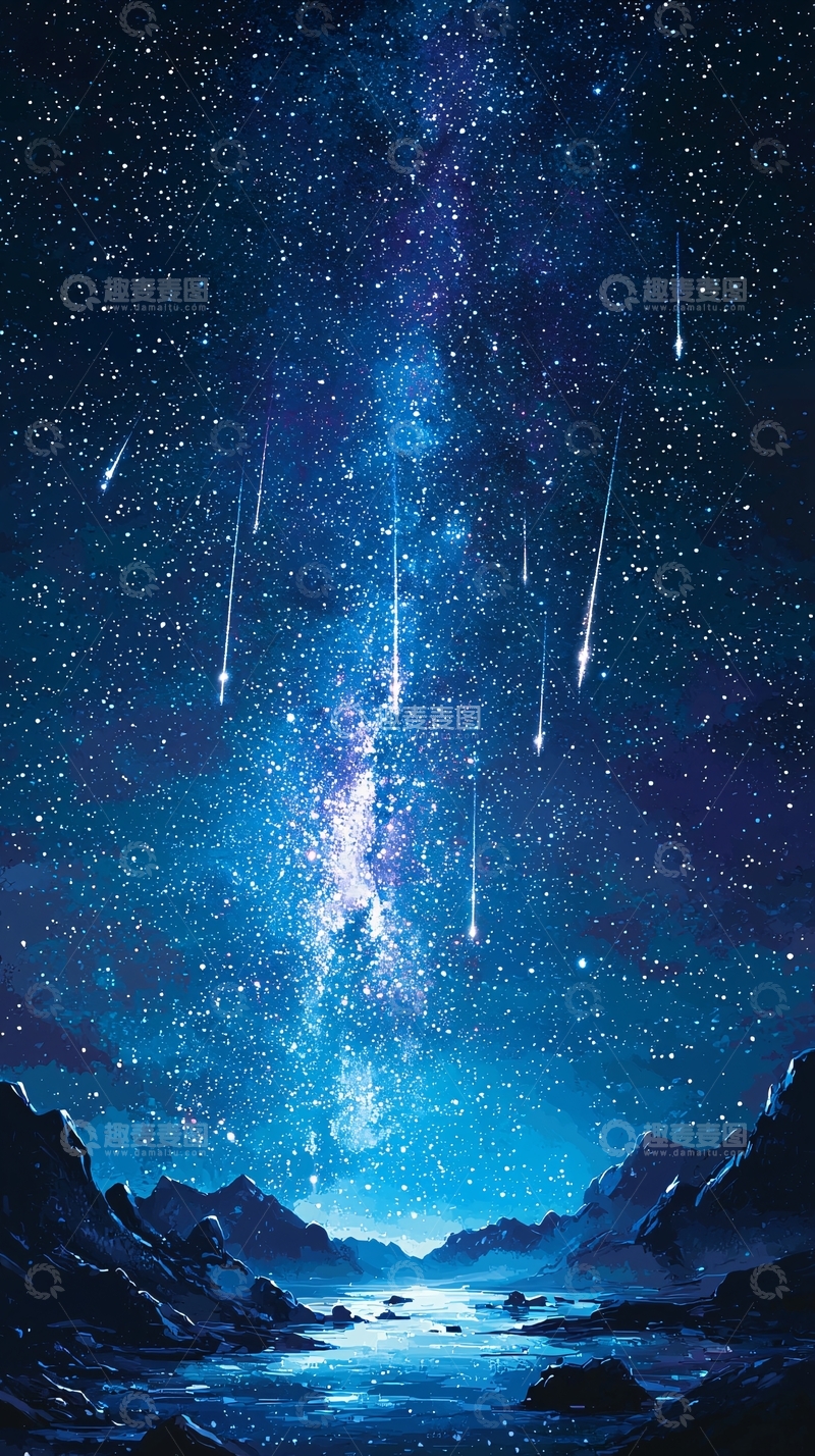 高清大图下载【趣麦麦图】蓝色星空流星雨