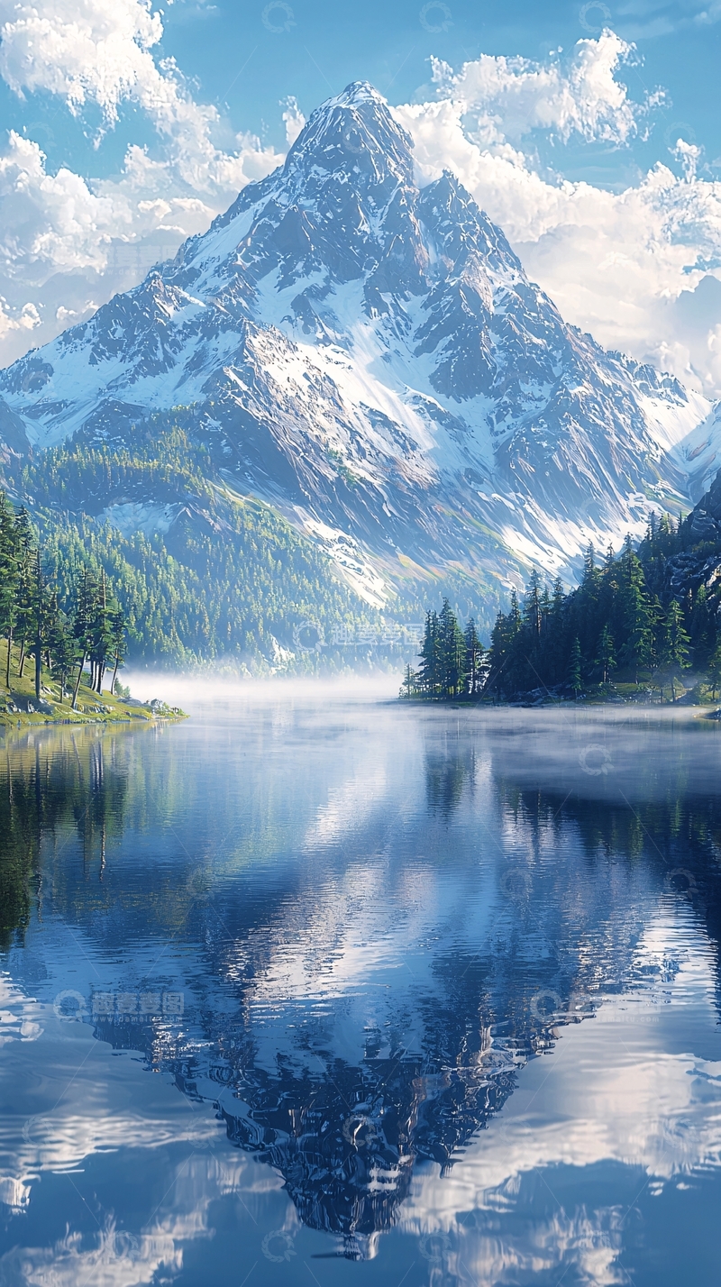 高清大图下载【趣麦麦图】雪山湖泊倒影风景