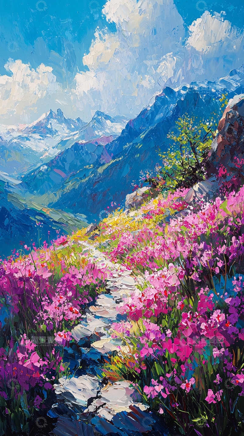 高清大图下载【趣麦麦图】山间小路鲜花盛开
