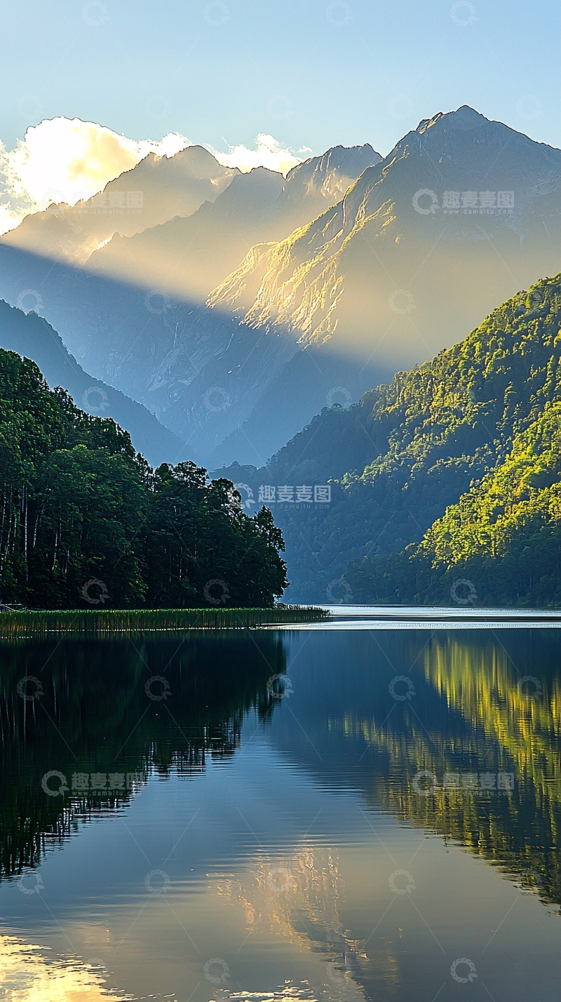 高清大图下载【趣麦麦图】清晨湖光山色