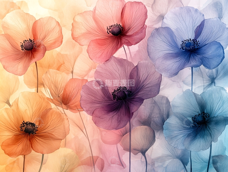 高清大图下载【趣麦麦图】水彩花卉背景图