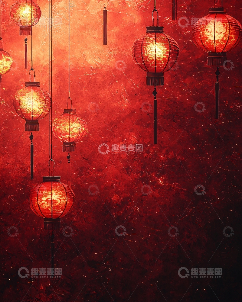 高清大图下载【趣麦麦图】红色灯笼悬挂背景
