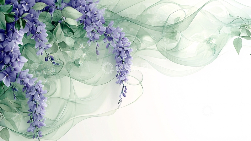 紫藤花与抽象线条的淡雅背景