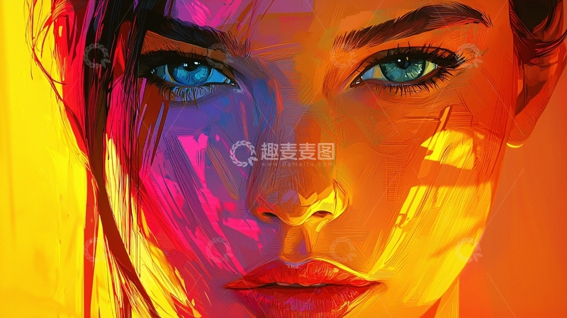 高清大图下载【趣麦麦图】彩色油画质感女性肖像