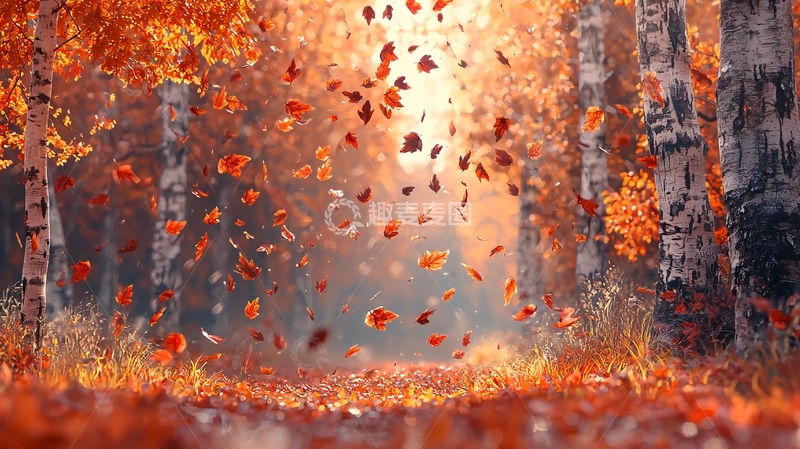 高清大图下载【趣麦麦图】秋叶飘落森林小路