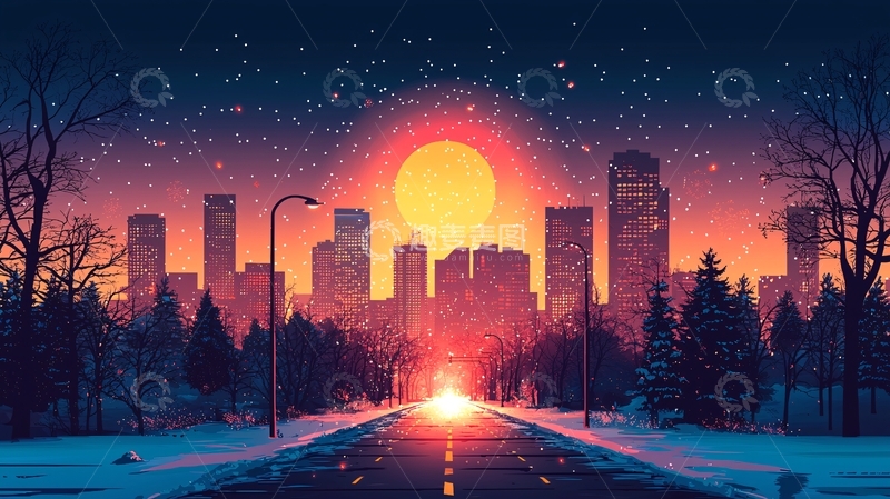 高清大图下载【趣麦麦图】冬日城市夜景