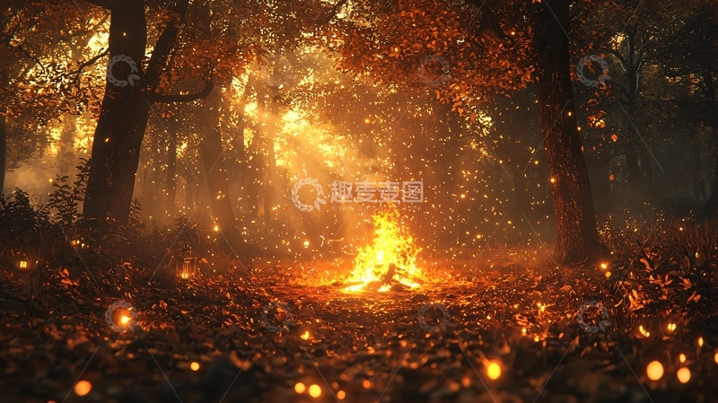 高清大图下载【趣麦麦图】森林篝火