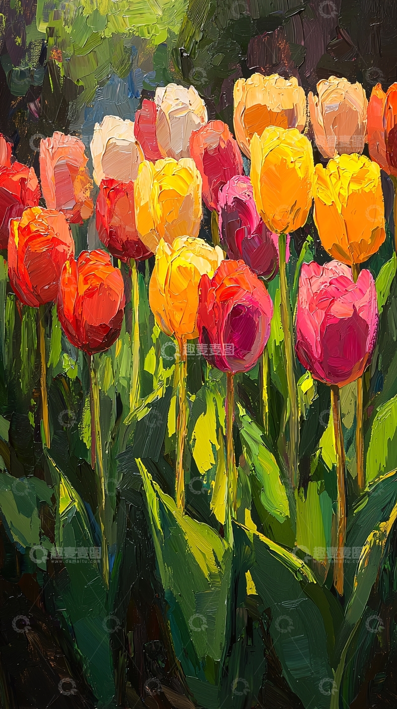 高清大图下载【趣麦麦图】色彩鲜艳的郁金香油画
