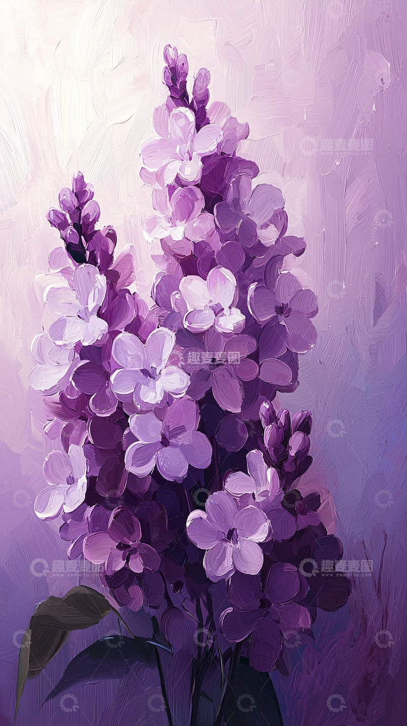 高清大图下载【趣麦麦图】紫色丁香花水彩画