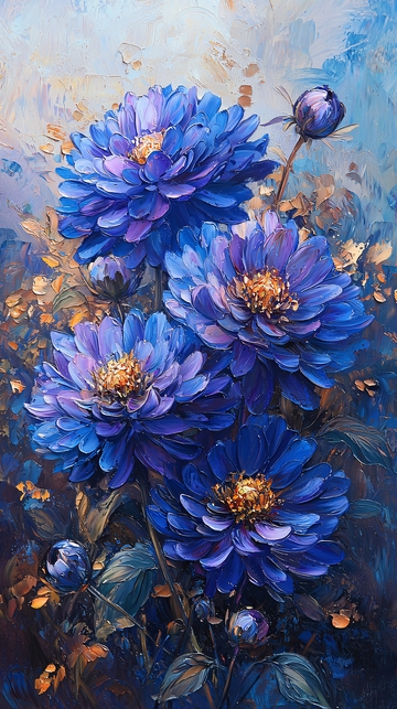 蓝色花卉油画