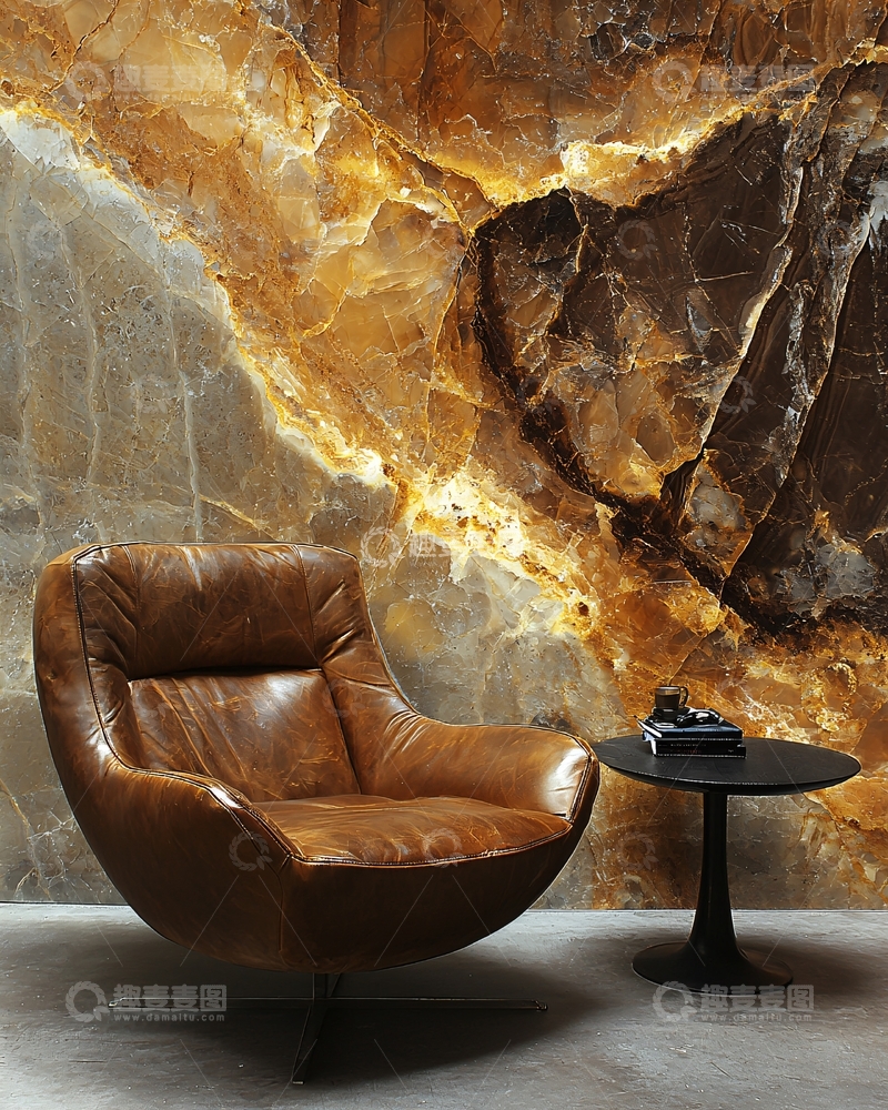 高清大图下载【趣麦麦图】棕色皮革单椅