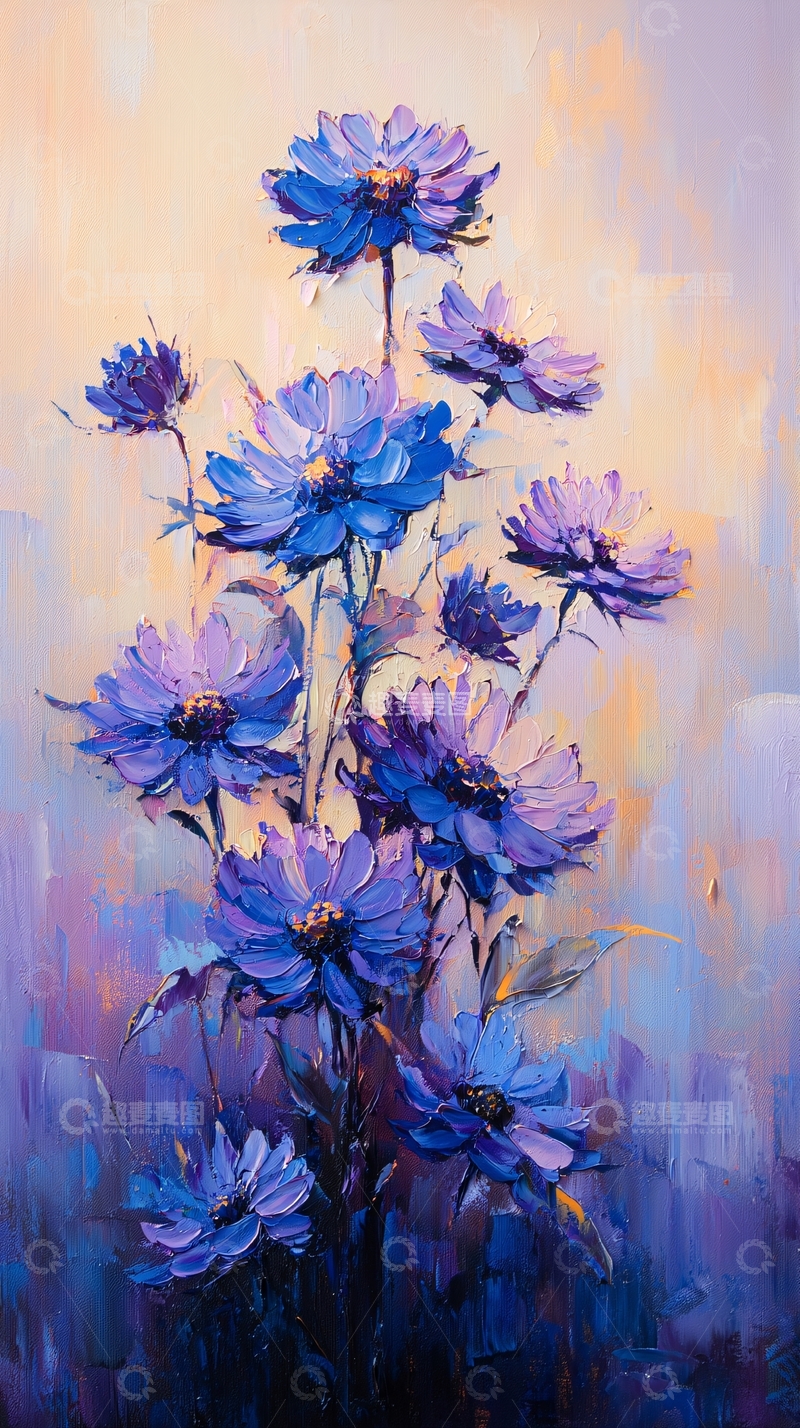 高清大图下载【趣麦麦图】紫色花卉油画
