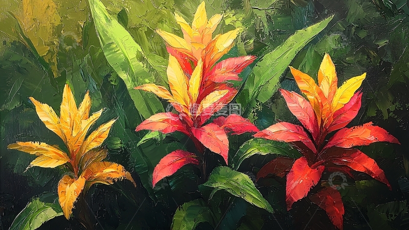高清大图下载【趣麦麦图】油画风格热带植物