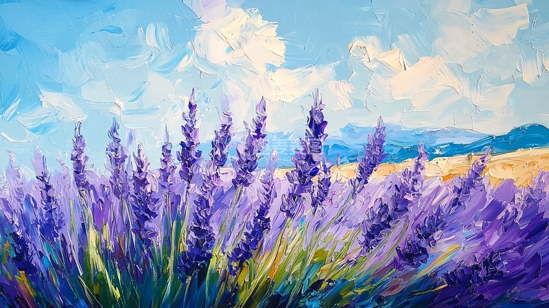 高清大图下载【趣麦麦图】薰衣草田园油画风景