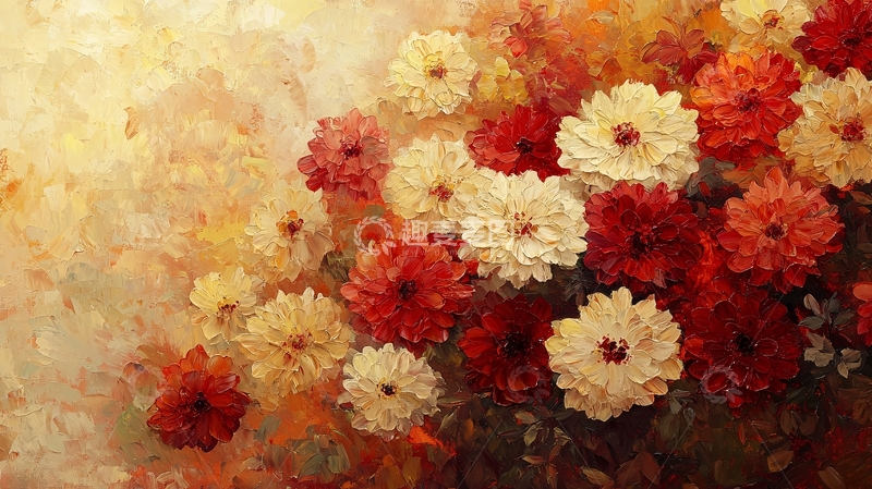高清大图下载【趣麦麦图】油画风格红白花卉背景