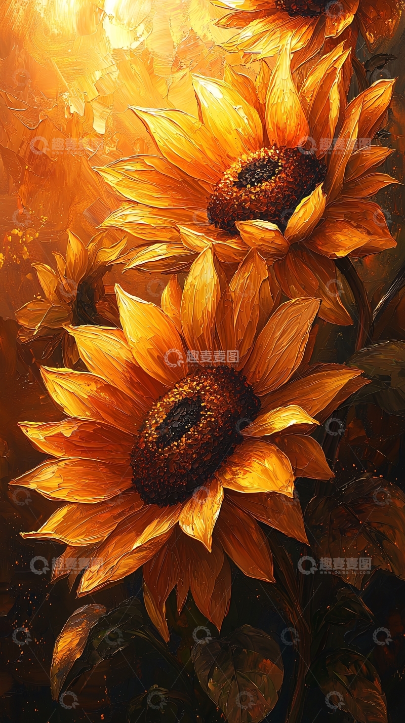 高清大图下载【趣麦麦图】光影油画向日葵
