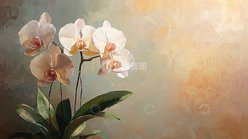 高清大图下载【趣麦麦图】素雅白兰花油画